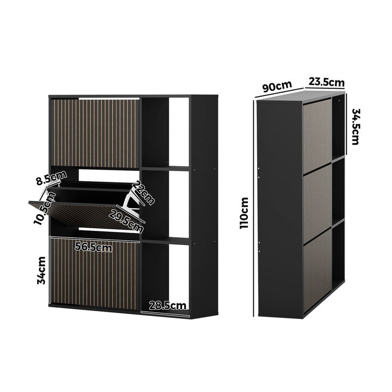 Oikiture Shoe Rack Storage Cabinet with Display Shelves Black