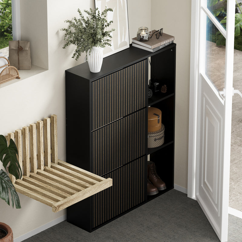 Oikiture Shoe Rack Storage Cabinet with Display Shelves Black