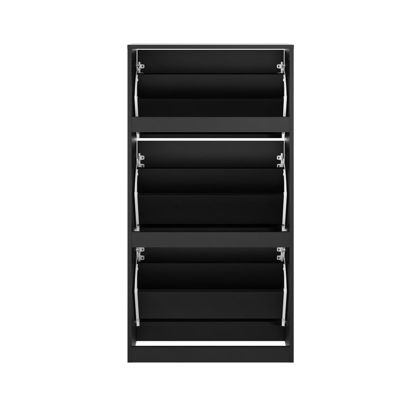 Oikiture Shoe Rack Storage Cabinet 3 Compartments Black