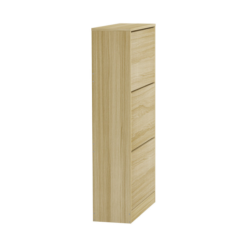 Oikiture Shoe Rack Storage Cabinet 3 Compartments Natural
