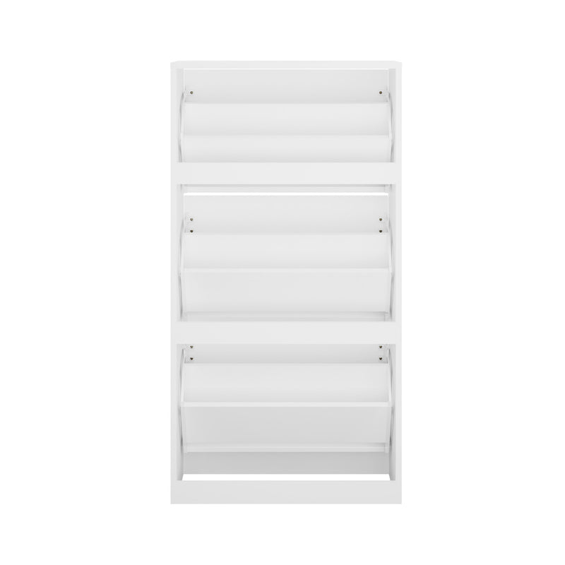 Oikiture Shoe Rack Storage Cabinet 3 Compartments White
