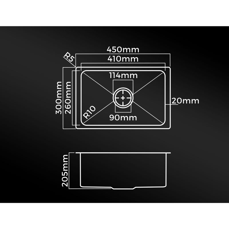 Welba Stainless Steel Sink Single Under/Top/Flush Mount 45X30CM
