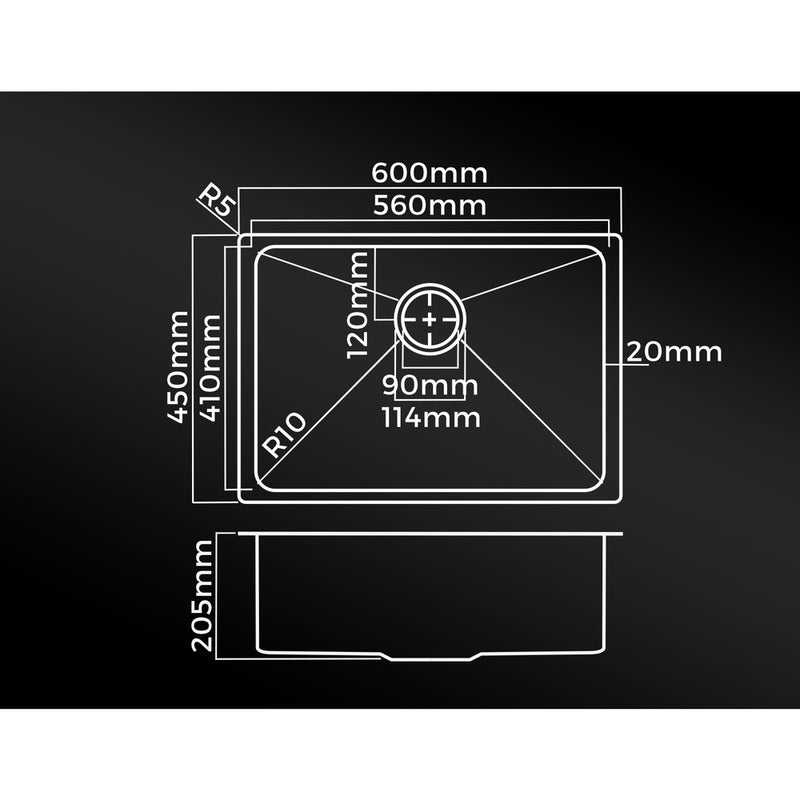 Welba 60X45CM Stainless Steel Sink Single Bowl with Waste Silver