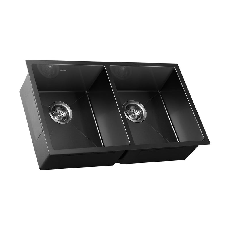 Welba Kitchen Sink Stainless Steel Basin Double Flush Mount Black
