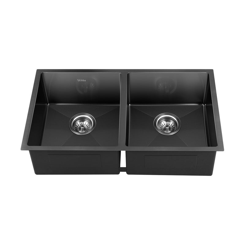 Welba Kitchen Sink Stainless Steel Basin Double Flush Mount Black