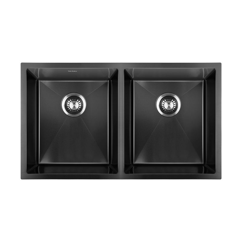 Welba Kitchen Sink Stainless Steel Basin Double Flush Mount Black