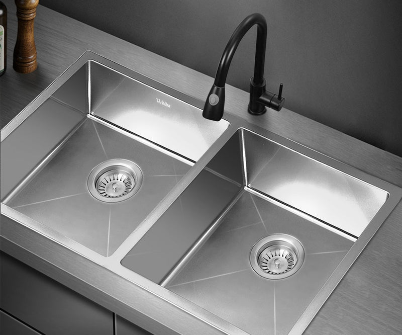 Welba Kitchen Sink Stainless Steel Basin Double Flush Mount 76X44CM