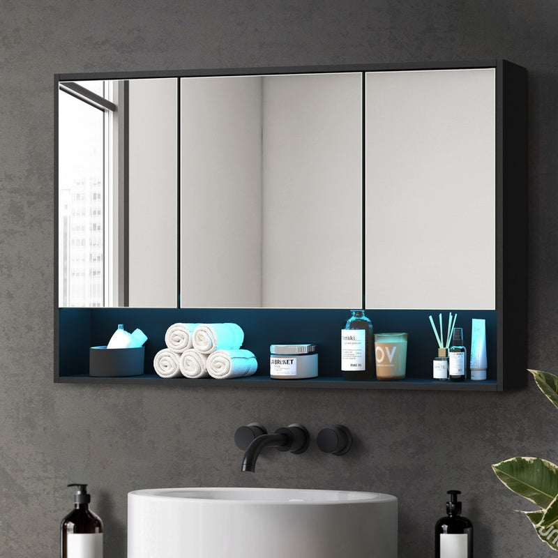 Welba Bathroom Mirror Cabinet LED Wall Storage 1200x750mm Black