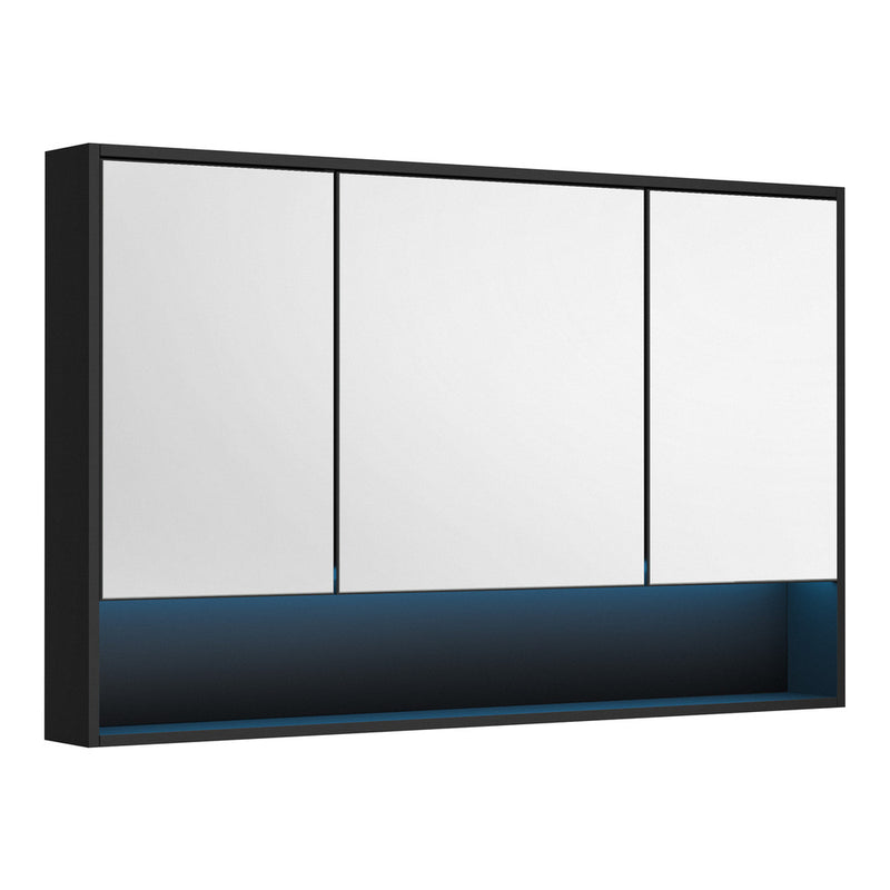 Welba Bathroom Mirror Cabinet LED Wall Storage 1200x750mm Black