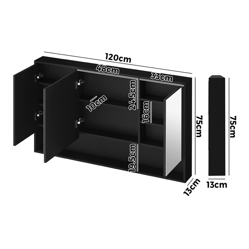 Welba Bathroom Mirror Cabinet LED Wall Storage 1200x750mm Black