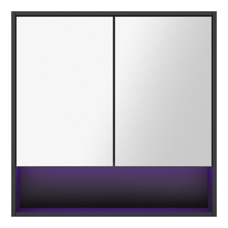 Welba Bathroom Mirror Cabinet LED Wall Storage 750x750mm Black