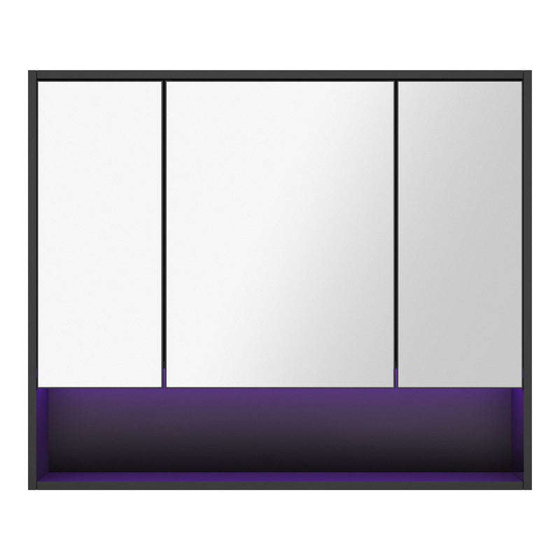 Welba Bathroom Mirror Cabinet LED Wall Storage 900x750mm Black