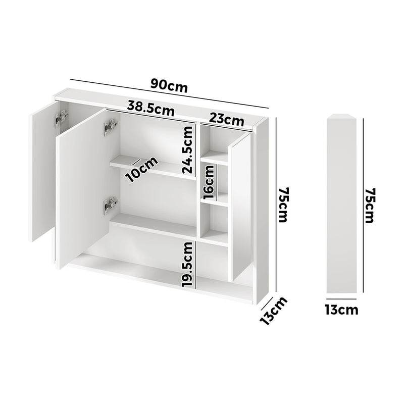 Welba Bathroom Mirror Cabinet LED Wall Storage 900x750mm