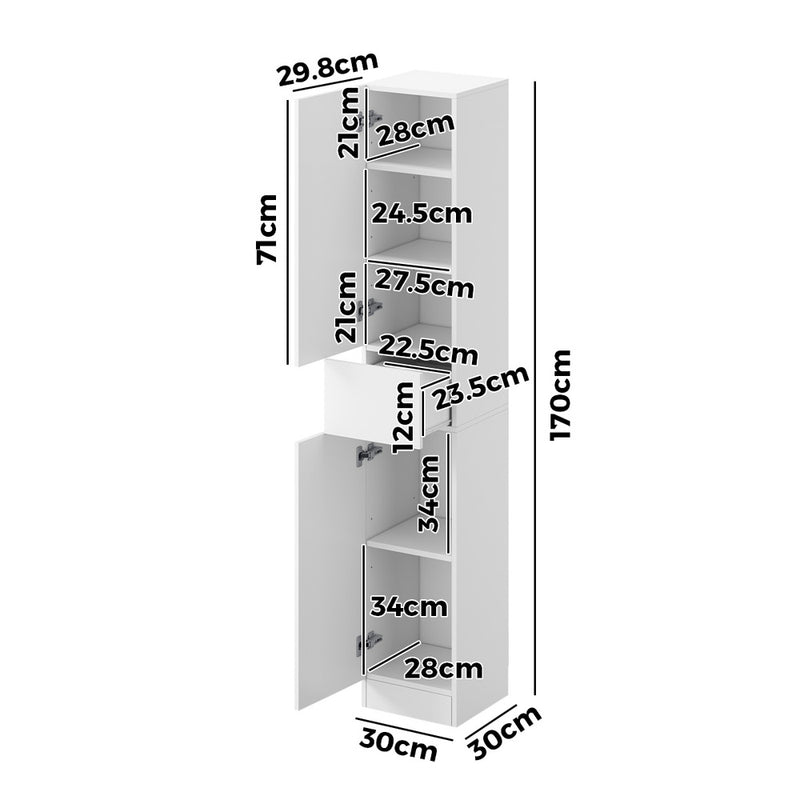 Oikiture Tall Bathroom Cabinet Storage Slim Toilet Cupboard White