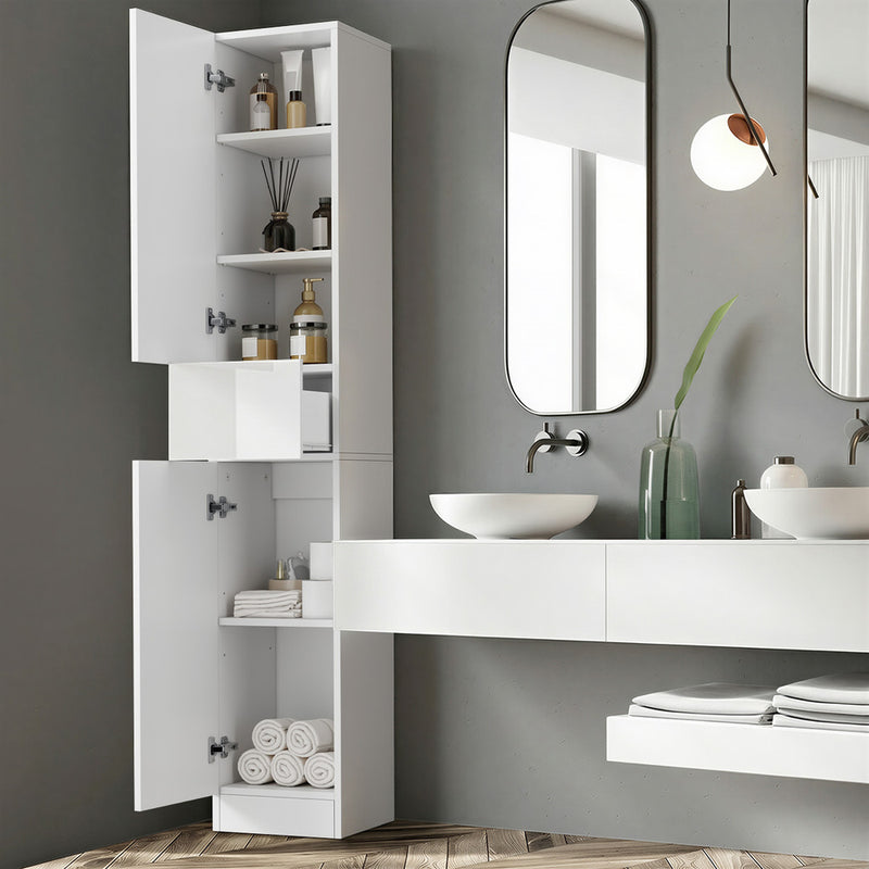 Oikiture Tall Bathroom Cabinet Storage Slim Toilet Cupboard White