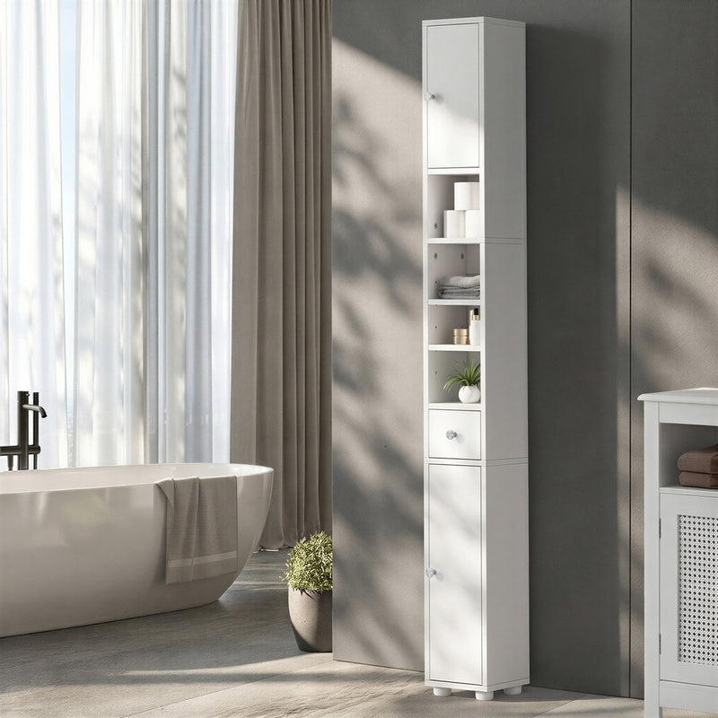 Oikiture Tall Bathroom Storage Cabinet Shelf Drawer Cupboard White
