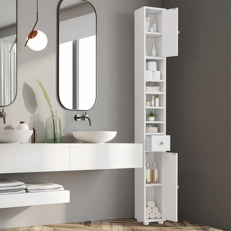 Oikiture Tall Bathroom Storage Cabinet Shelf Drawer Cupboard White