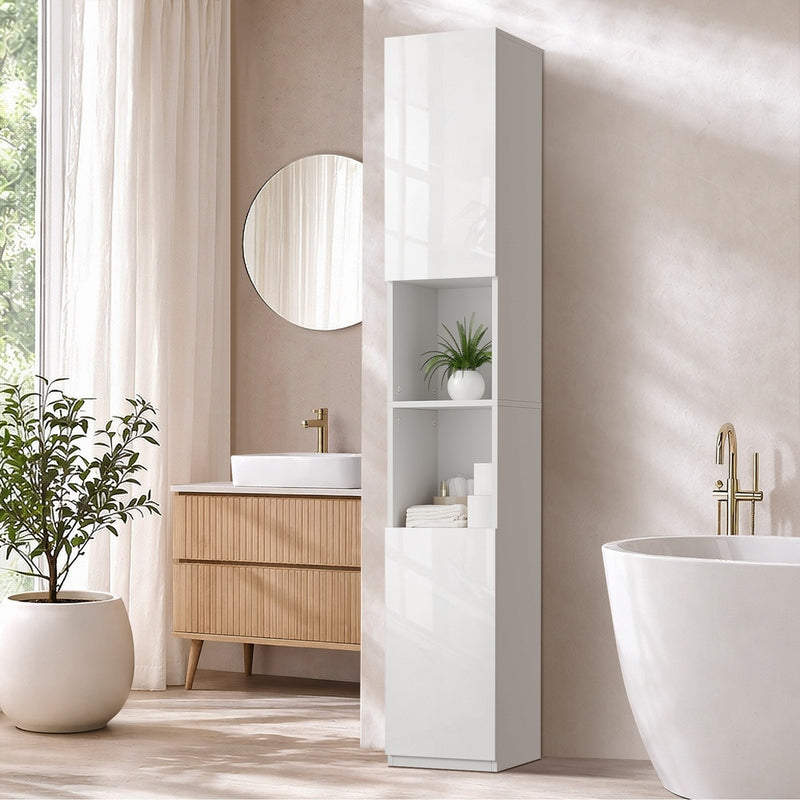 Oikiture Bathroom Cabinet Storage High Gloss Cupboard Toilet White