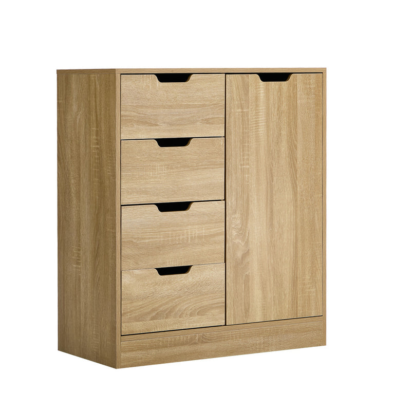 Oikiture Storage Cabinet Buffet 4 Drawer Freestanding Cupboard Natural