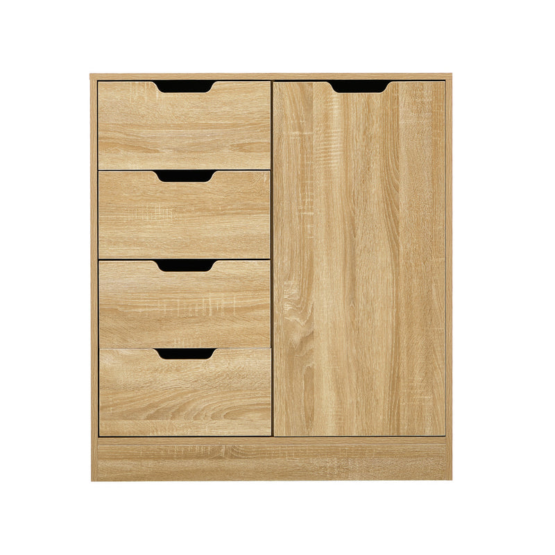 Oikiture Storage Cabinet Buffet 4 Drawer Freestanding Cupboard Natural