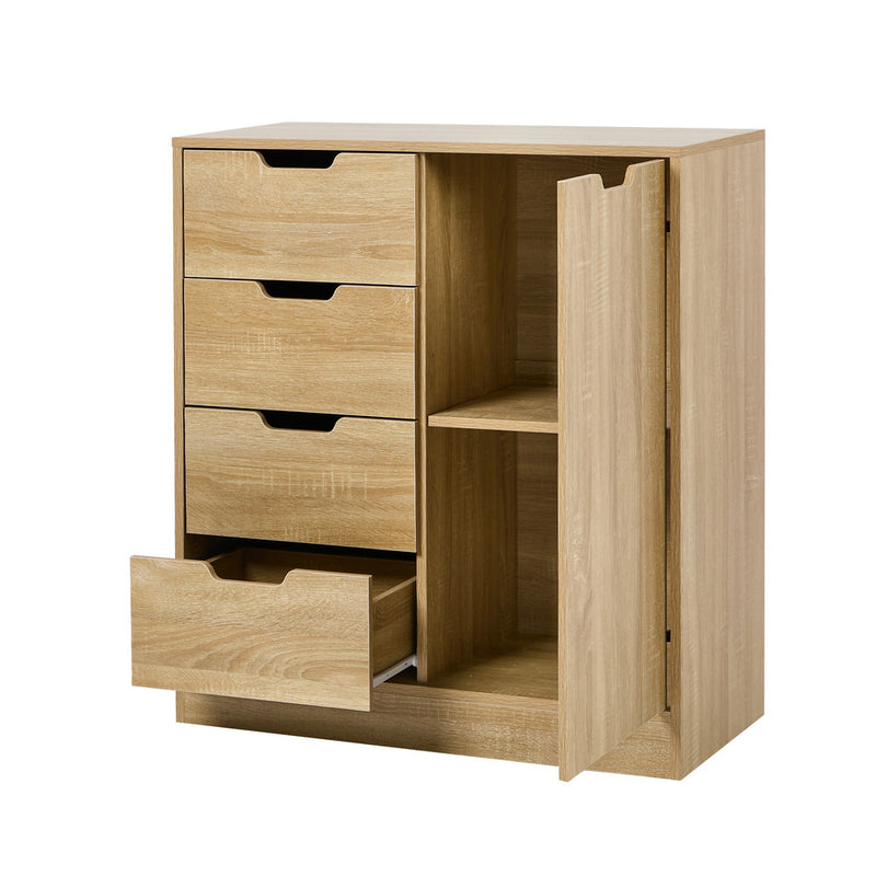 Oikiture Storage Cabinet Buffet 4 Drawer Freestanding Cupboard Natural