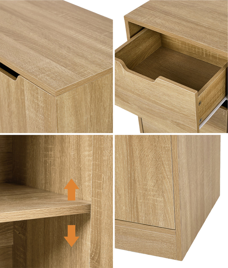 Oikiture Storage Cabinet Buffet 4 Drawer Freestanding Cupboard Natural