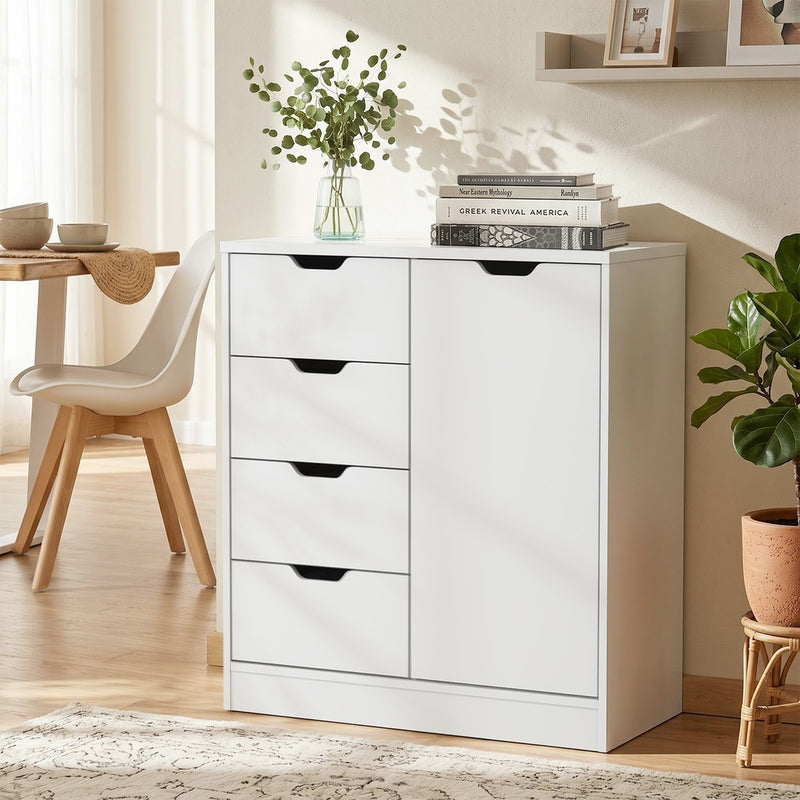 Oikiture Storage Cabinet Buffet 4 Drawer Freestanding Cupboard White