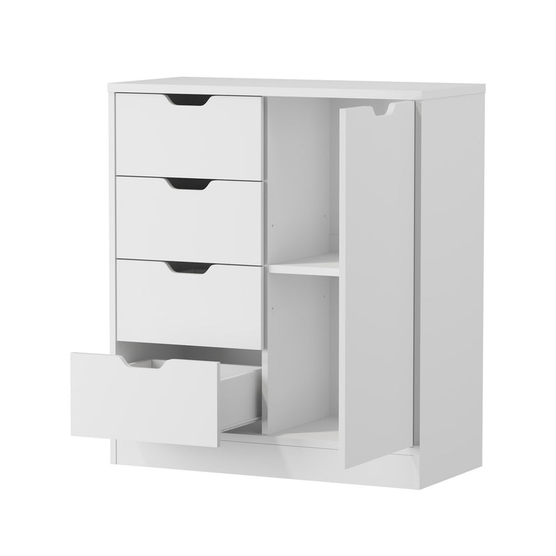 Oikiture Storage Cabinet Buffet 4 Drawer Freestanding Cupboard White