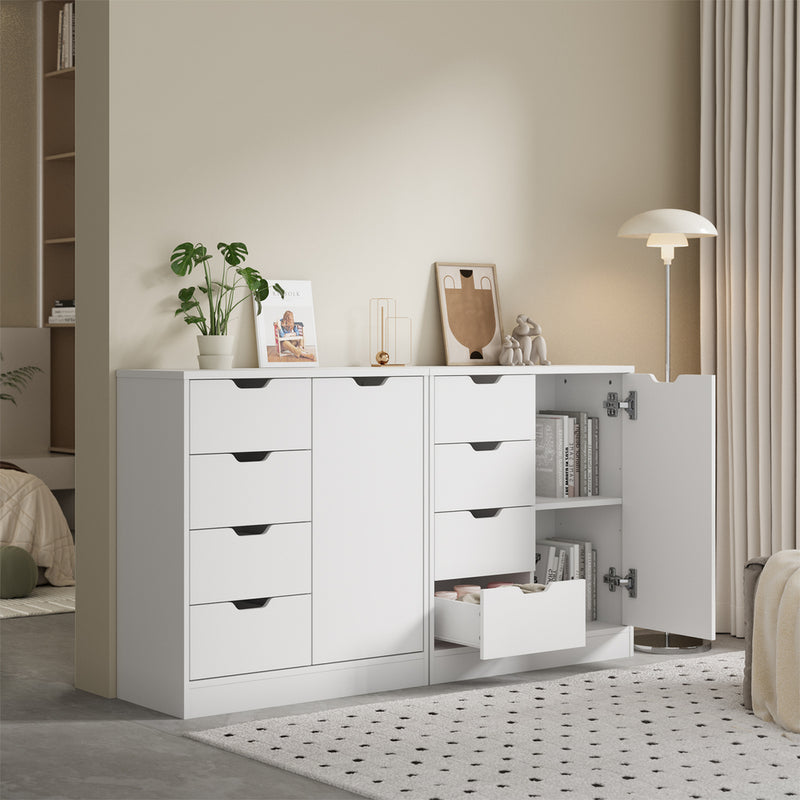 Oikiture Storage Cabinet Buffet 4 Drawer Freestanding Cupboard White