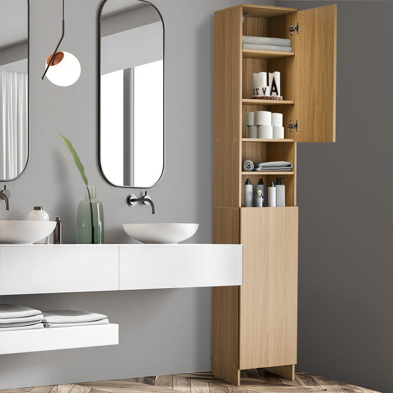 Oikiture Bathroom Cabinet Storage Laundry Floor Cupboard Natural