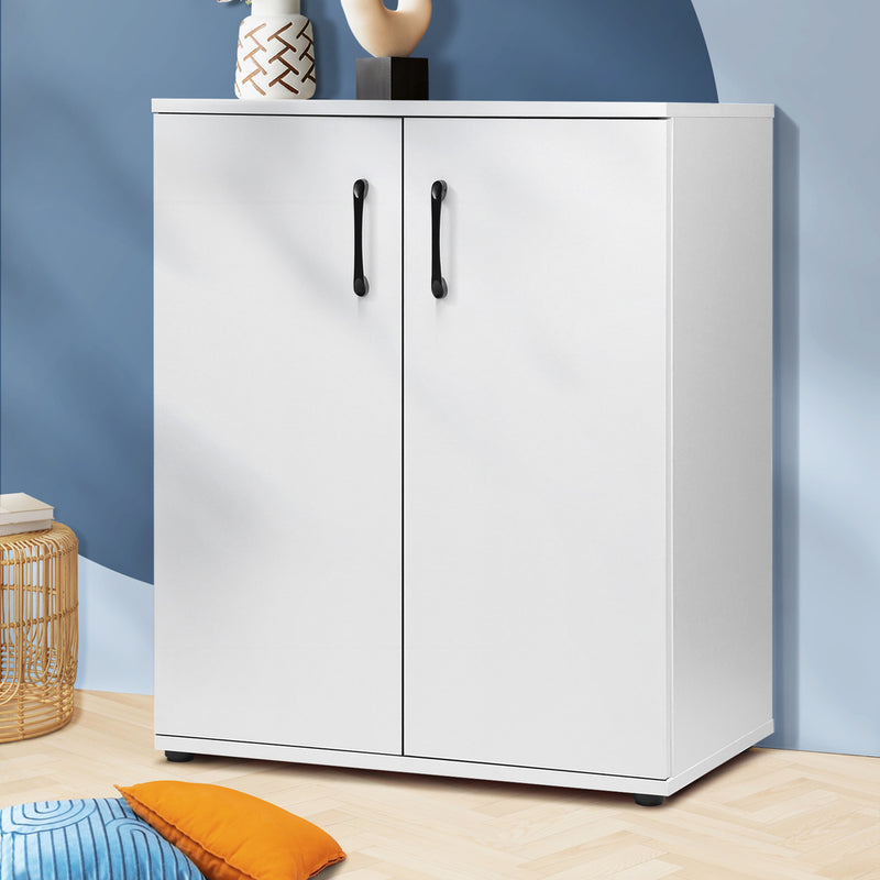 Oikiture Storage Cabinet 3 Shelves Freestanding White