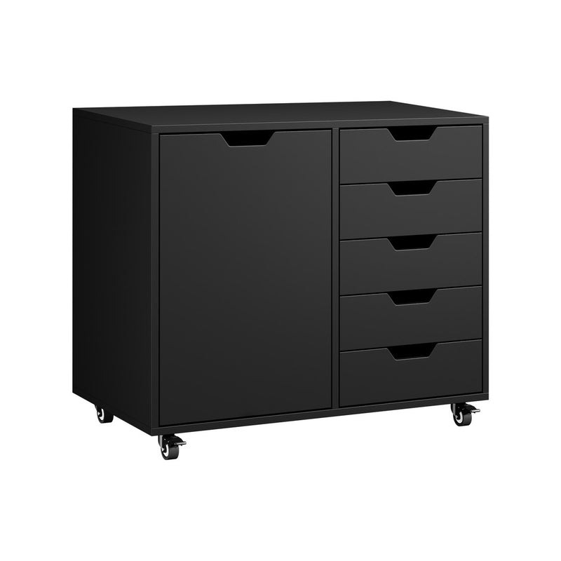 Oikiture Filing Cabinet 1 Door 5 Drawer Mobile Office Storage Black