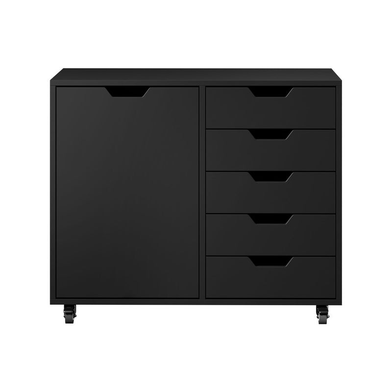 Oikiture Filing Cabinet 1 Door 5 Drawer Mobile Office Storage Black