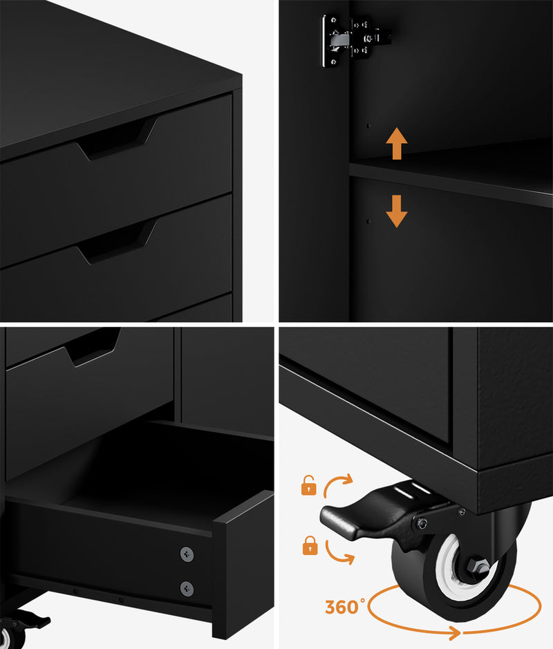 Oikiture Filing Cabinet 1 Door 5 Drawer Mobile Office Storage Black