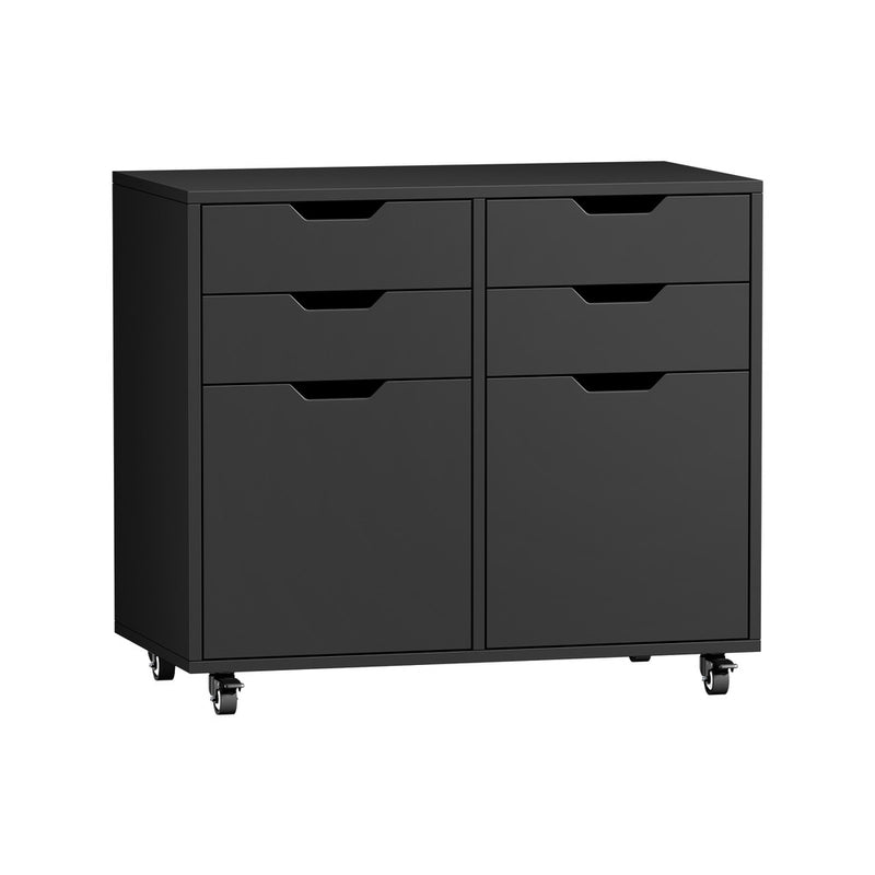 Oikiture Filing Cabinet 2 Door 4 Drawer Mobile Office Storage Black