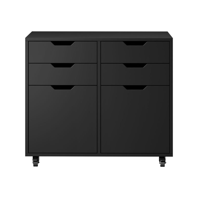 Oikiture Filing Cabinet 2 Door 4 Drawer Mobile Office Storage Black