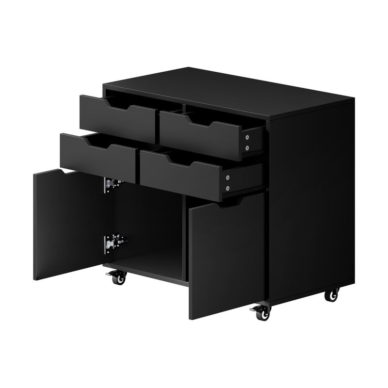 Oikiture Filing Cabinet 2 Door 4 Drawer Mobile Office Storage Black