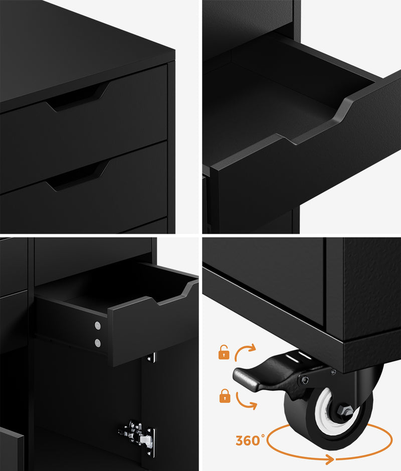 Oikiture Filing Cabinet 2 Door 4 Drawer Mobile Office Storage Black