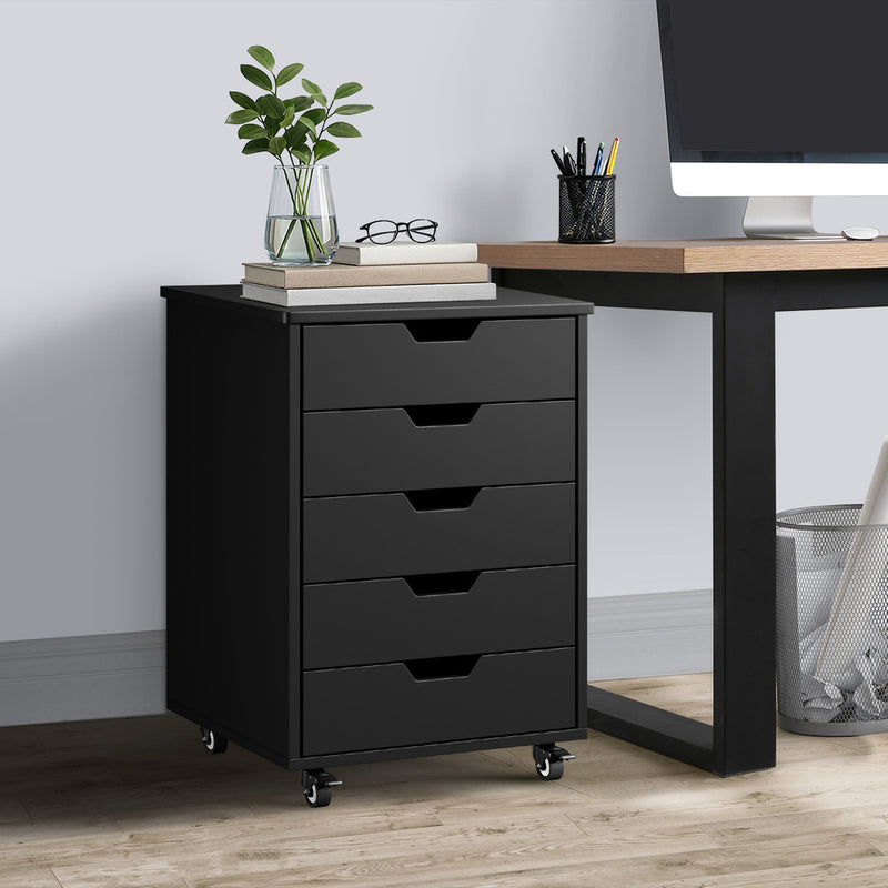 Oikiture 5 Drawer Mobile Filing Cabinet Storage Home Office Black