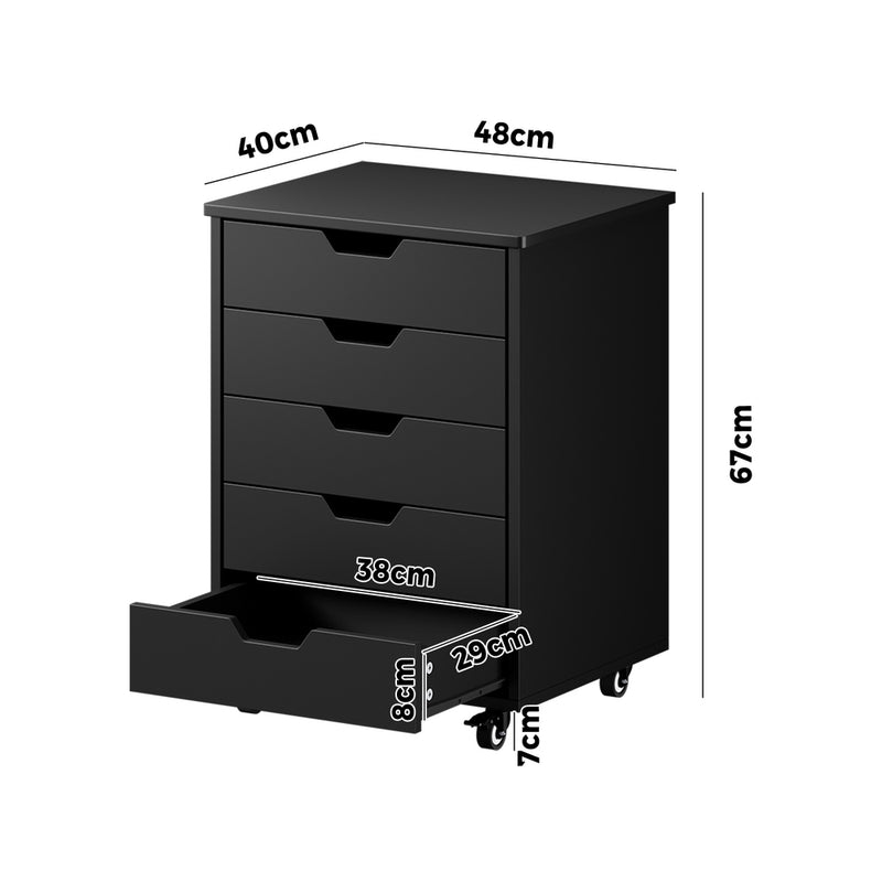 Oikiture 5 Drawer Mobile Filing Cabinet Storage Home Office Black
