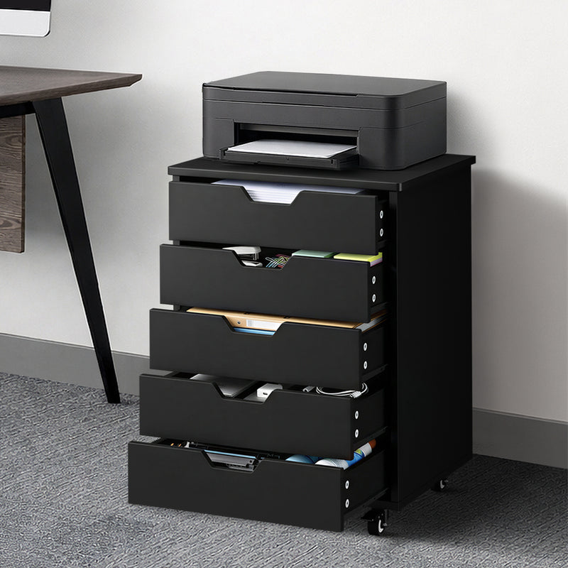 Oikiture 5 Drawer Mobile Filing Cabinet Storage Home Office Black