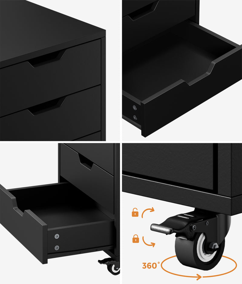 Oikiture 5 Drawer Mobile Filing Cabinet Storage Home Office Black