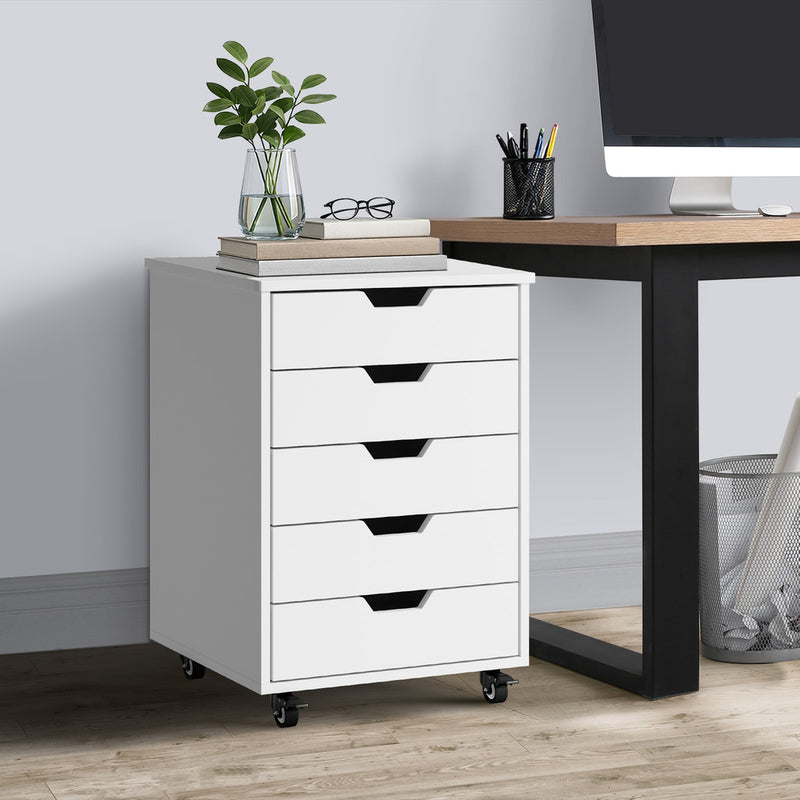 Oikiture 5 Drawer Mobile Filing Cabinet Storage Home Office White