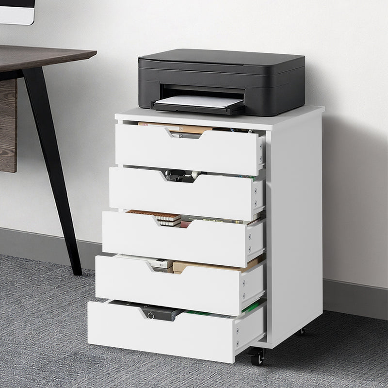 Oikiture 5 Drawer Mobile Filing Cabinet Storage Home Office White