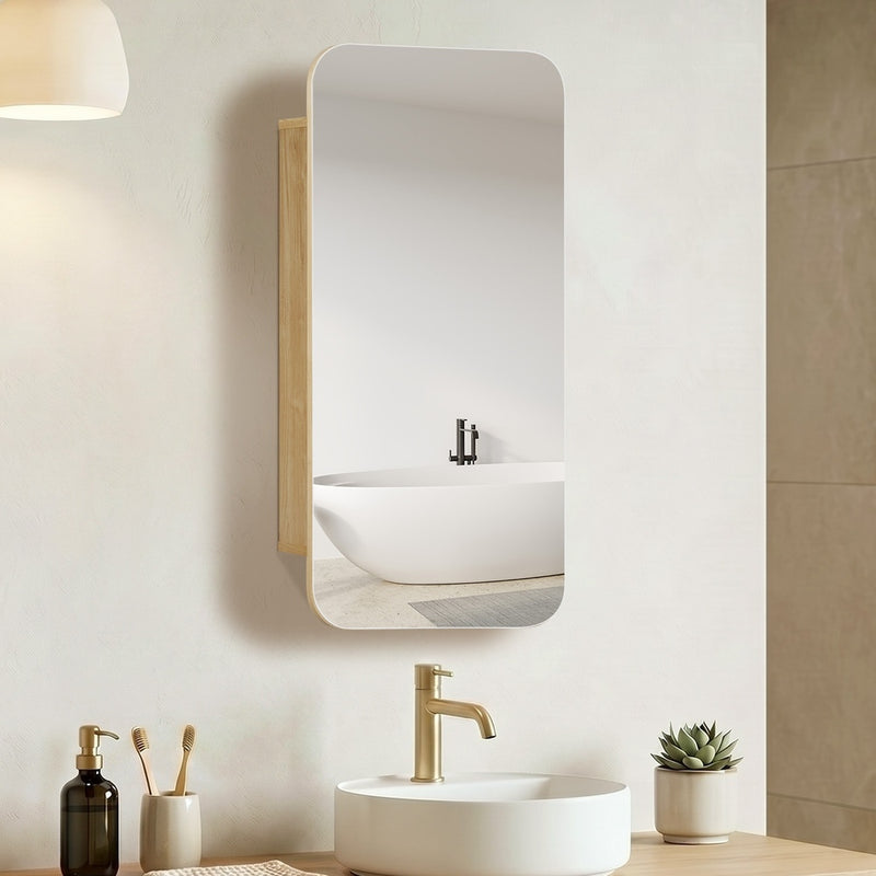 Welba Bathroom Mirror Cabinet 3-Tier Adjustable Shelves Natural