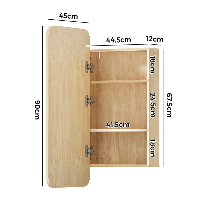Welba Bathroom Mirror Cabinet 3-Tier Adjustable Shelves Natural