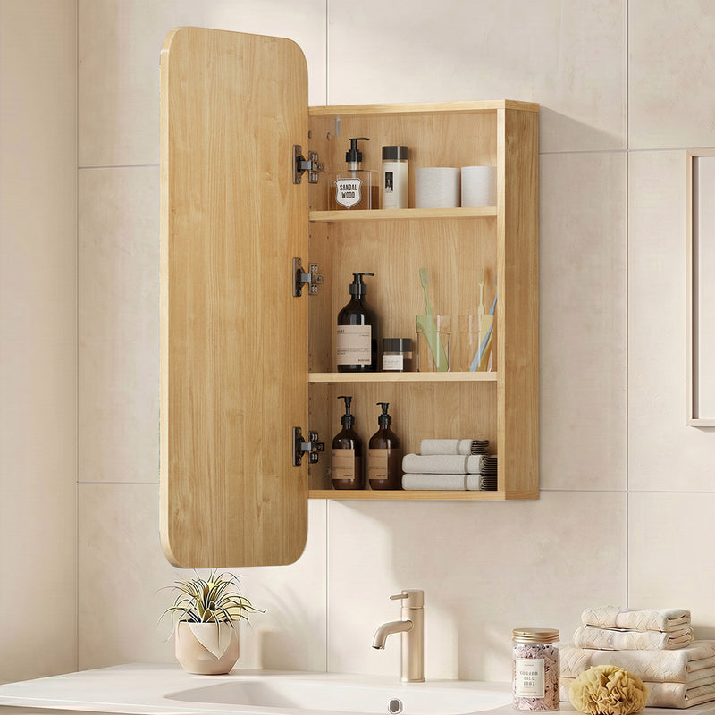 Welba Bathroom Mirror Cabinet 3-Tier Adjustable Shelves Natural