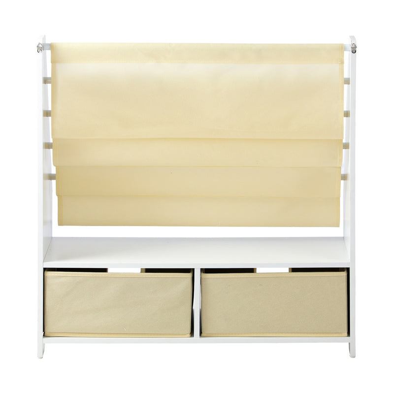 Oikiture 4 Tier Kids Storage Rack with 2 Drawers White&Beige