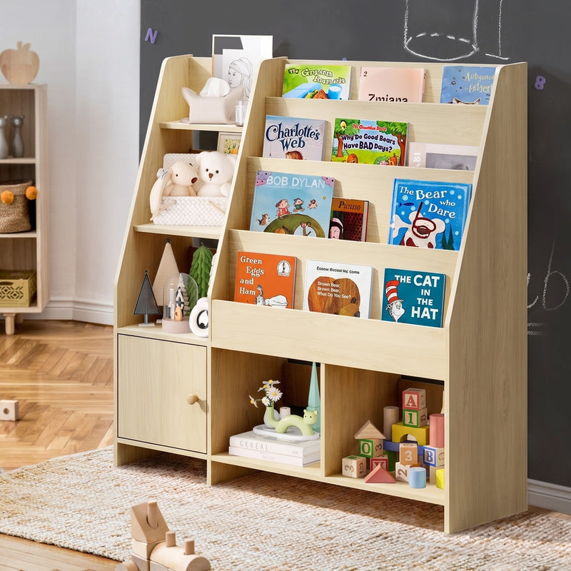 Oikiture Kids Bookshelf Organiser Storage Magazine Rack Natural