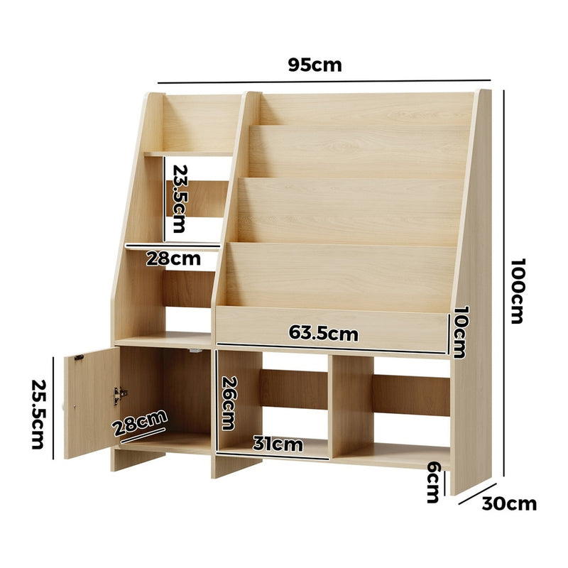 Oikiture Kids Bookshelf Organiser Storage Magazine Rack Natural